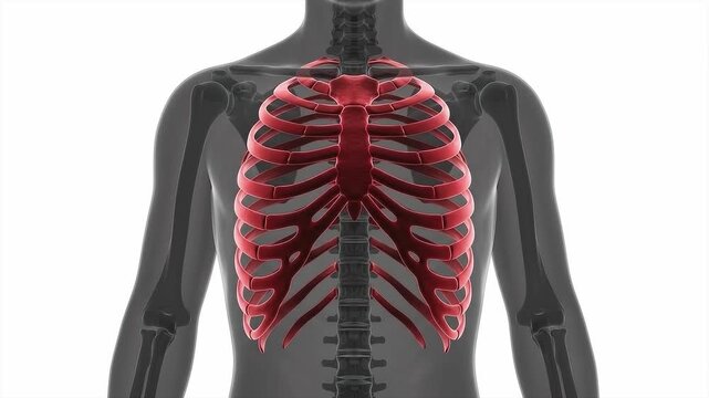 Human Rib Cage and Sternum Anatomy Highlighted in Red on a Torso Silhouette
