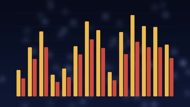 4K animated grouped bar chart gold finance data growing on dark background