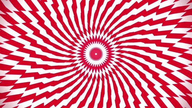 Dynamic red and white spiral pattern with radiating zigzag shapes