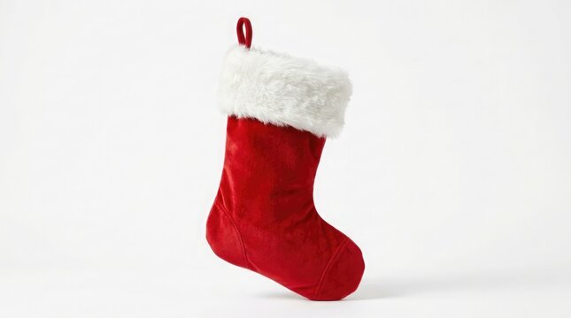 A classic red christmas stocking hung with anticipation for holiday cheer