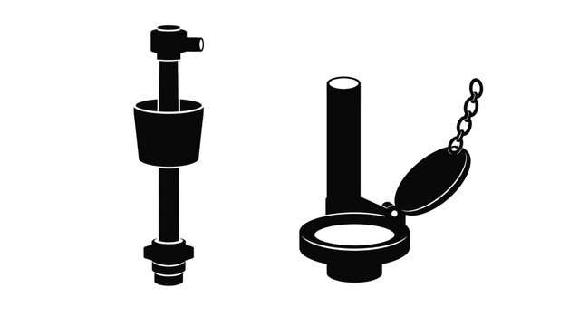 Toilet Cistern Fill and Flush Valve Black Silhouettes