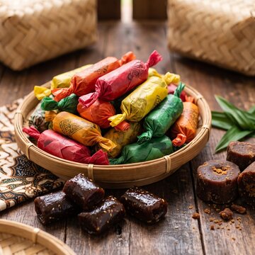 Indonesian Dodol Garut Traditional Sweet Candy in Paper Wrapping