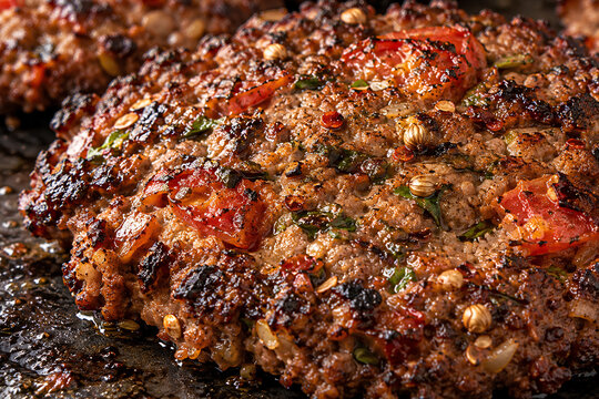 Close Up of Spicy Chapli Kebab Cooking on a Griddle