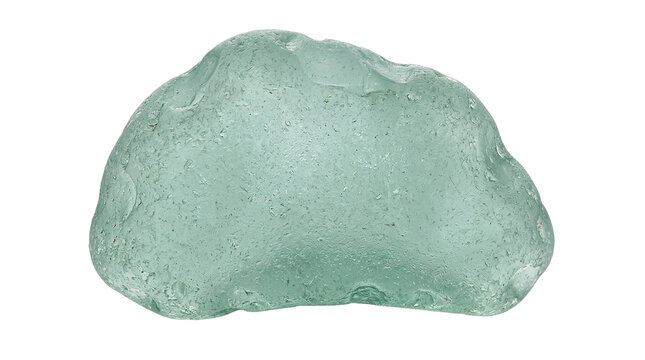Smooth green glass nugget with rounded shape on white background