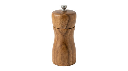 Wooden pepper mill with curved design on white background © Nataliia
