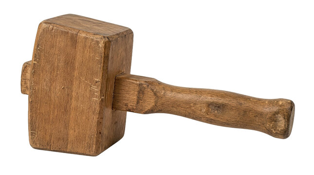 Vintage wooden mallet with rustic handle for carpentry and craftsmanship