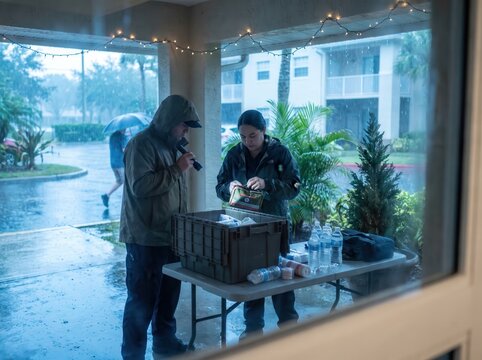 People preparing for tropical rainy season holiday operations