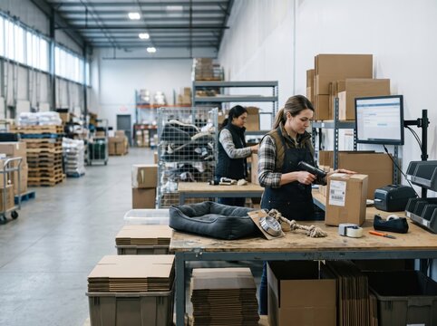 Warehouse Staff Processing Holiday Returns Reverse Logistics