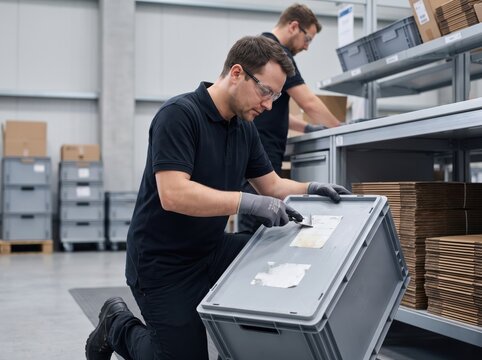 Warehouse technician processes holiday returns reverse logistics