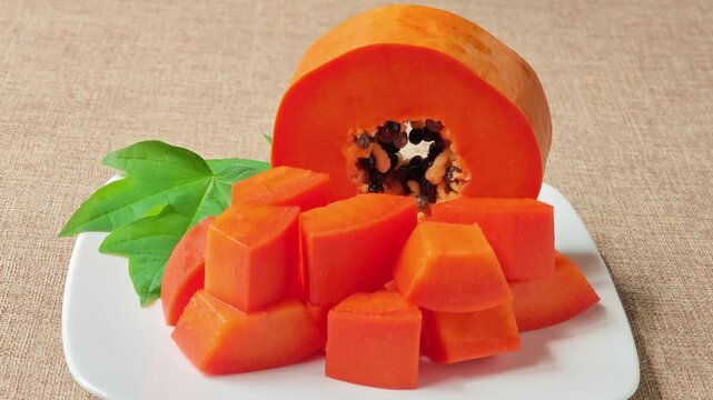 Sliced and Halved Papaya on a White Plate