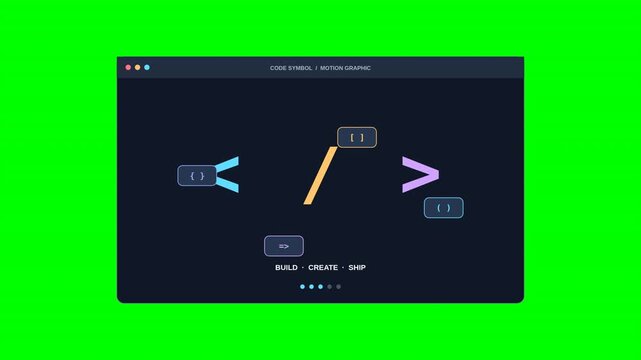 Animated coding brackets on green screen, horizontal video