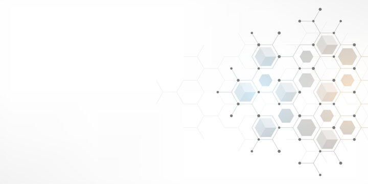 Minimal gray hexagon network background with isometric cubes