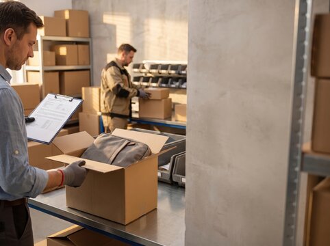 Warehouse worker processing holiday returns reverse logistics