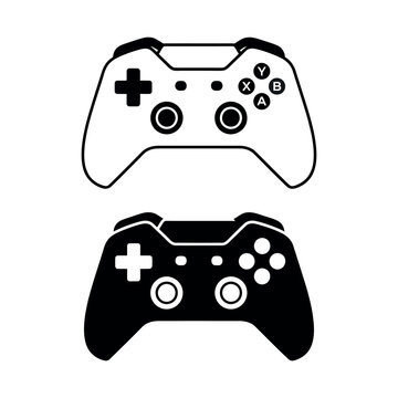 Two modern video game controllers black and white