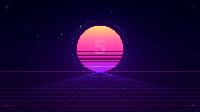 Retro Synthwave Countdown Timer with Neon Sun