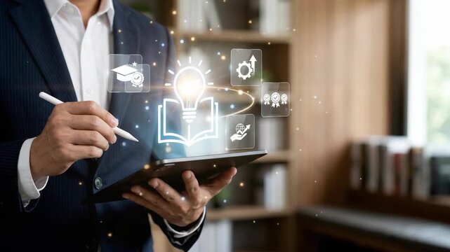 Professionals adapting to the global digital landscape developing essential future of work skills for evolving environment forward-looking conceptual representation