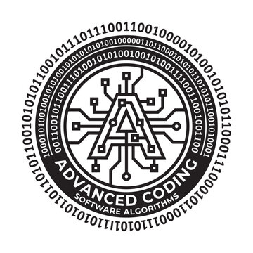 Advanced Coding Software Algorithms Vector Logo with Letter A and Binary Code