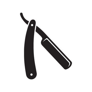 Straight razor vector icon in black and white flat design style