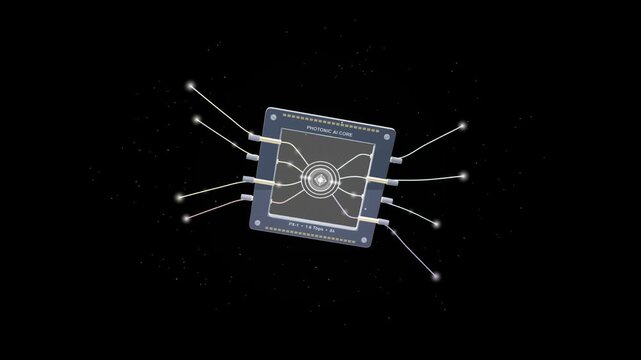 High tech computer chip rotating on transparent background