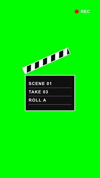 Film clapperboard recorder interface on green screen vertical