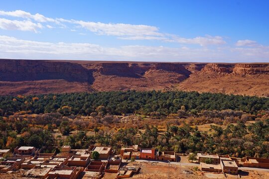 Tinghir, Morocco: Aerial view of Ziz valley, near Atlas mountain range and Sahara desert 