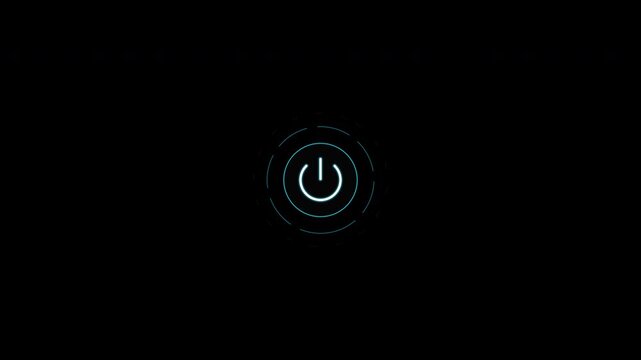 Power button icons glowing on black background
