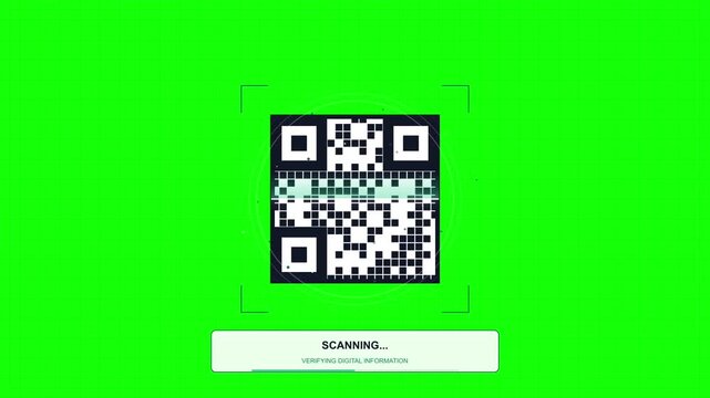 3D QR code scanning animation on green screen background. Digital mobile payment, barcode scan laser effect, receipt generation, and floating money coins concept for fintech, e-commerce, banking app, 