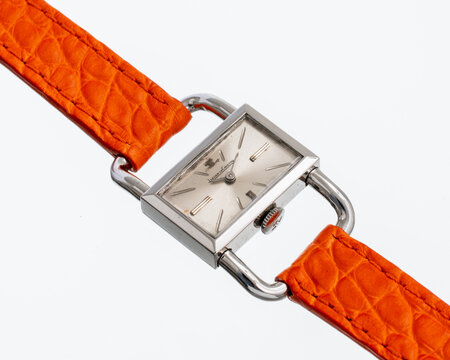 Jaeger LeCoultre hand-wound watch, Lucchetto model, year 60, steel case with silver dial. Milan, Italy, April 27, 2025