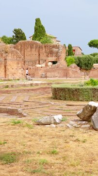 Domus Flavia peristyle ancient ruins on Palatine Hill in Rome