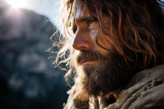 Rugged contemplative Jesus Christ portrait in dramatic light