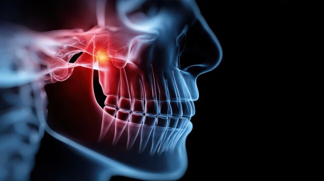 Medical X-ray of human jaw highlighting painful tooth