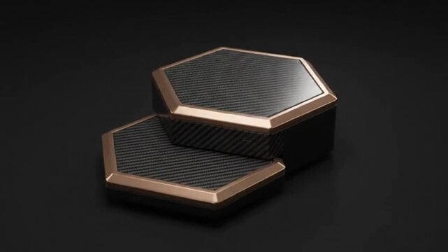 Hexagonal black and copper jewelry box mockup on dark background