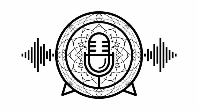 Minimalist podcast microphone mandala logo design for media branding and audio content