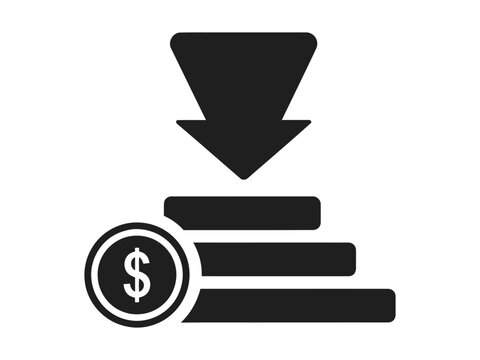 Minimalist cost reduction vector icon, financial decrease and budget loss graphic symbol, business expense sign