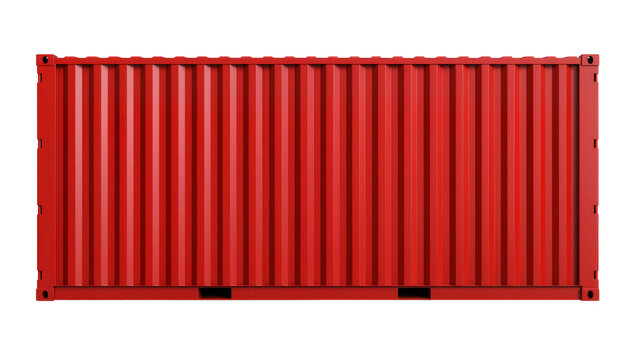 Red corrugated shipping container cargo transport, isolated on transparent background