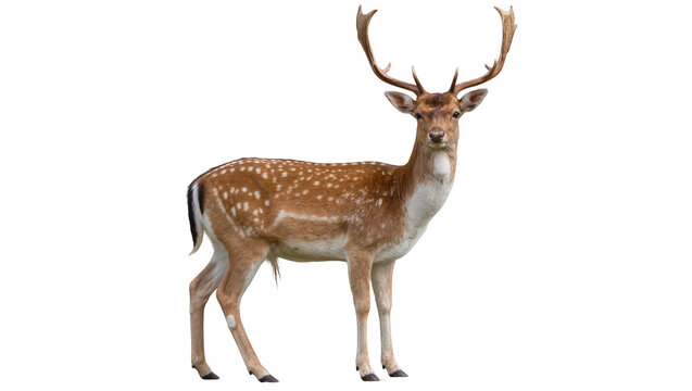 Majestic spotted fallow deer with large antlers, isolated on transparent background
