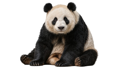 Fluffy giant panda bear sitting, isolated on transparent background © Corotaev