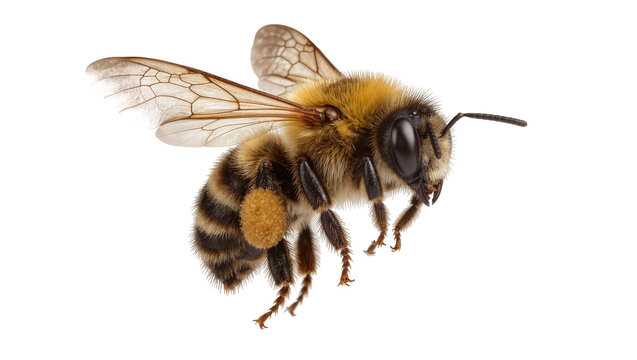 Fuzzy bumblebee with pollen sac, isolated on transparent background