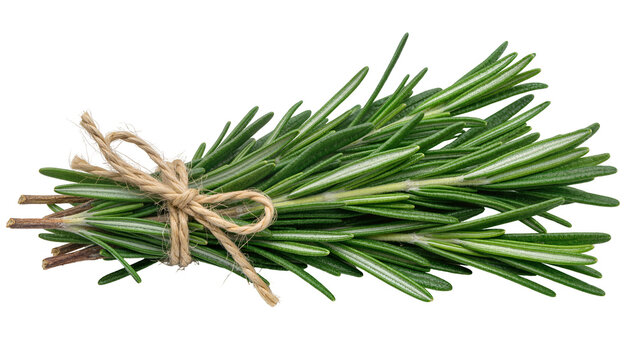 Fresh green rosemary sprigs tied with twine, isolated on transparent background