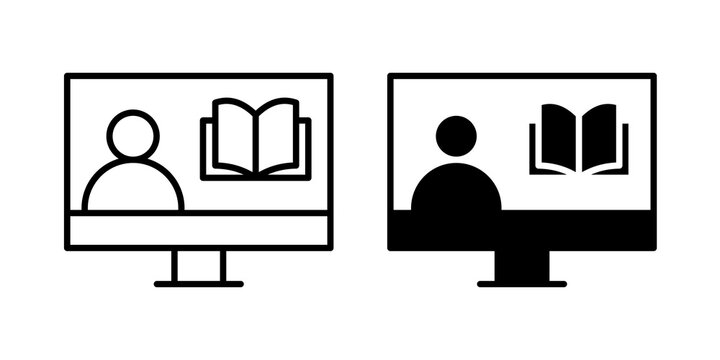 Online course icon flat outline in black