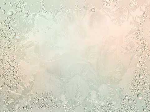 Frosted glass window with water drops and pastel gradient