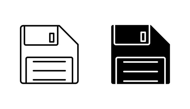 Floppy disk icon flat outline in black