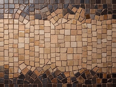 Earthy beige mosaic tile flooring with dark stone accents