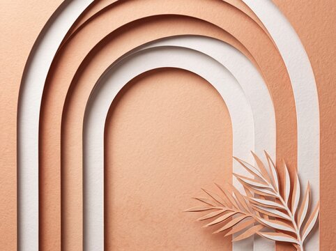 Layered paper arches with botanical leaf accents