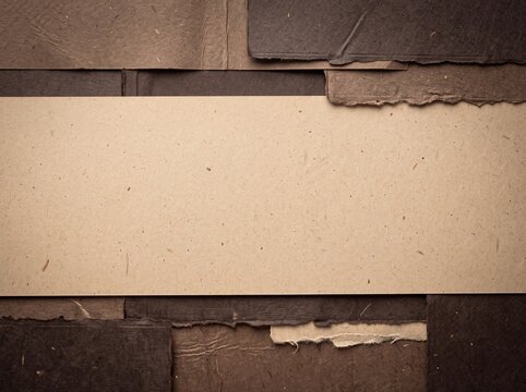 Earthy handmade paper scraps collage in brown tones