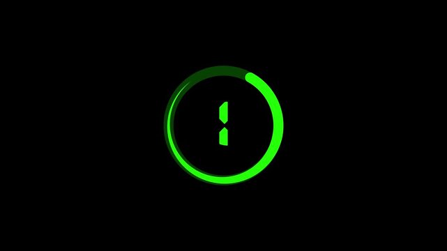 Digital countdown timer with green glowing progress circle, 4 to 1 sequence for broadcast and motion on black background.
