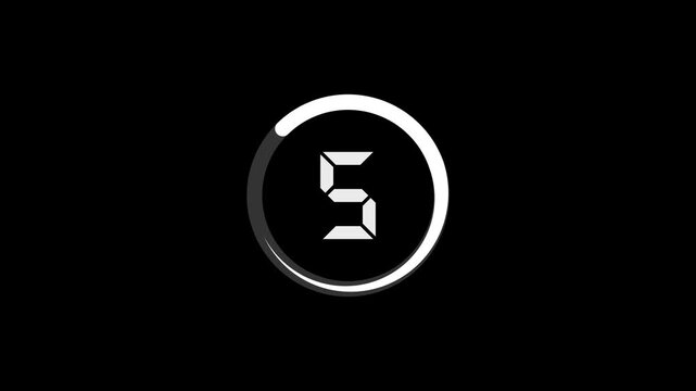 Minimalist digital countdown timer with circular progress bar, high-contrast white numbers on black background, for editing and motion