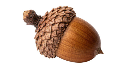 Detailed brown acorn with textured cap, isolated on transparent background © Aliona