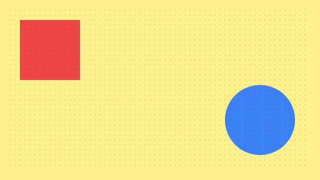 Minimalist graphic design featuring a red square and a blue circle on light yellow background