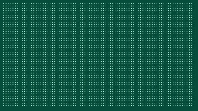 Digital grid pattern featuring white dots arranged in uniform rows and columns on a dark green